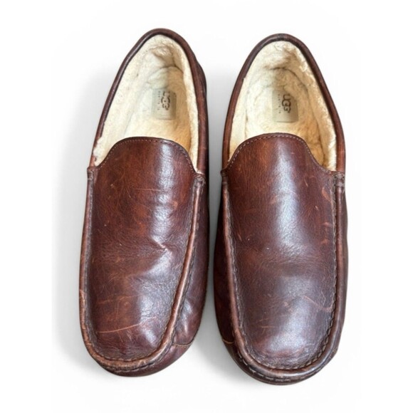 UGG Men\'s Ascot Leather Slippers Size 15 Chestnut Brown Slip-On Moccasin main image 5